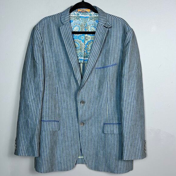 Tallia Linen sport coat Men's size 42 R convertible collar striped unique Mason - Picture 2 of 16